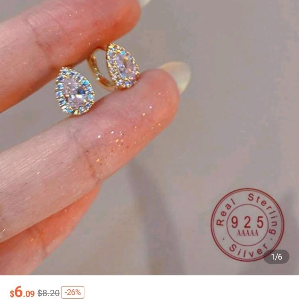 SS 925 Elegant Gold Plate  Teardrop Earrings